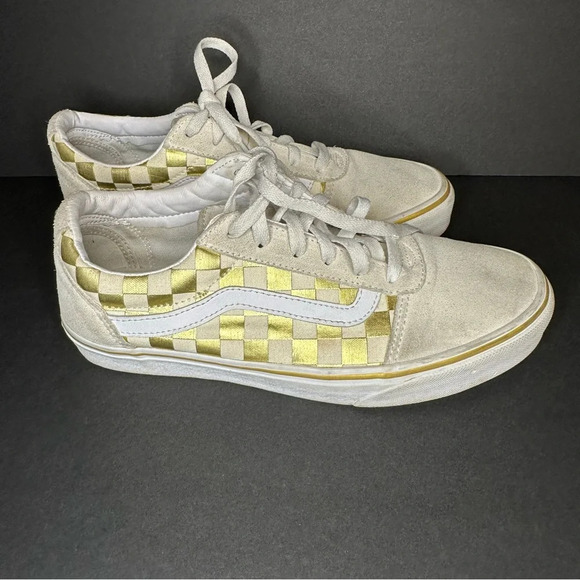 Vans Gold Checkered Low Top Sneakers Women US 8.5 - Picture 1 of 12